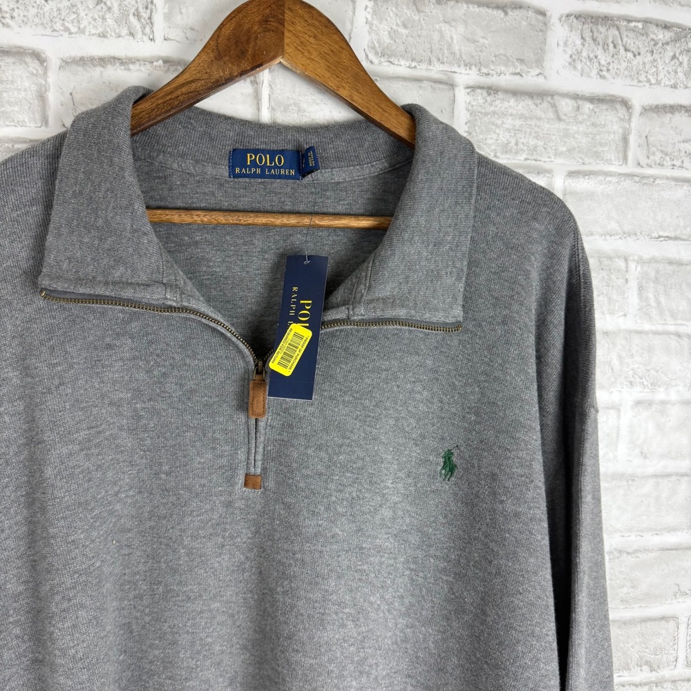 Polo Ralph Lauren Mens 3XB Big Quarter Zip Pullover Sweater Gray 100% Cotton NEW